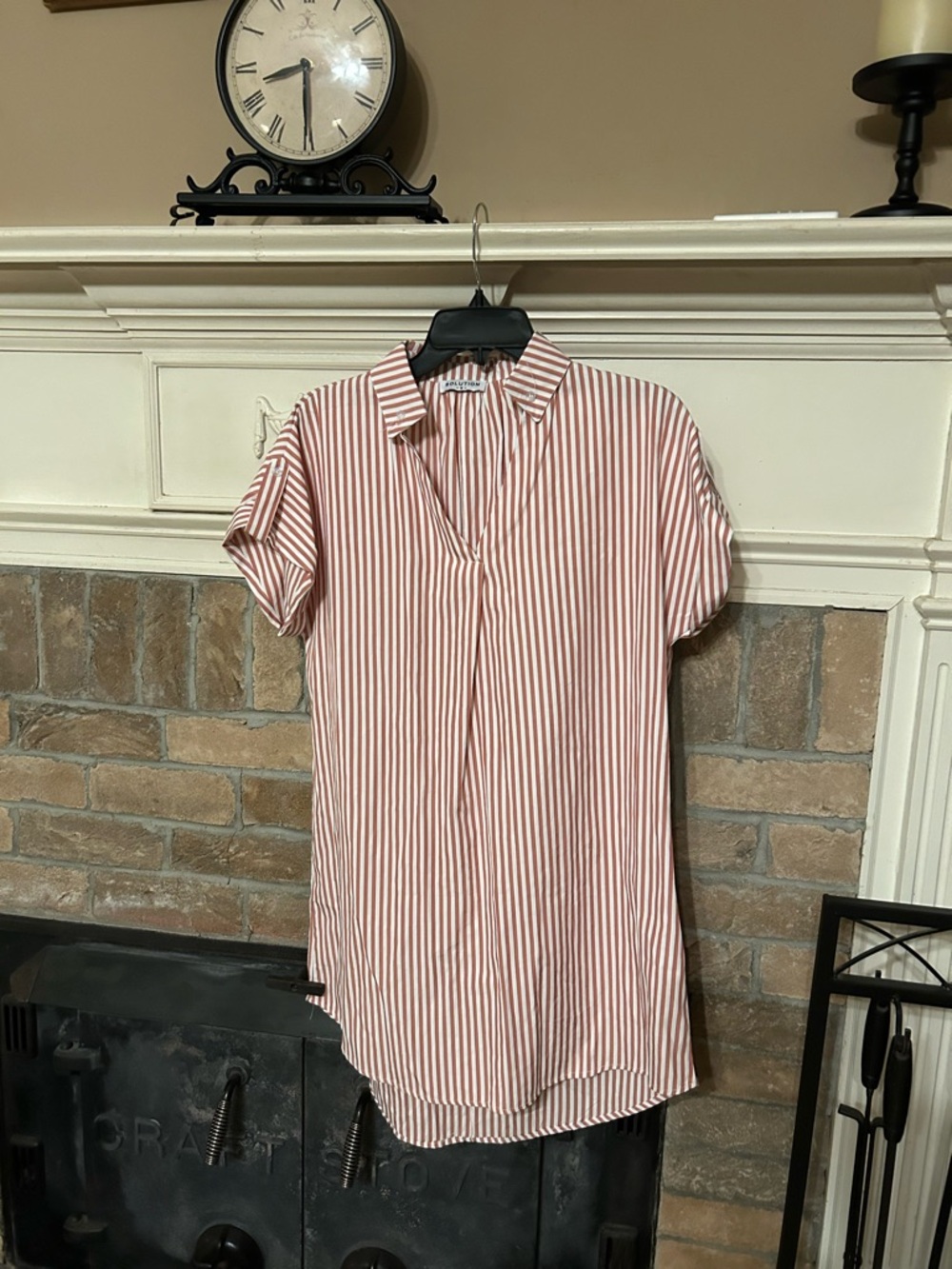 Striped Short Sleeve Tunic - Rust & White from Solutions
